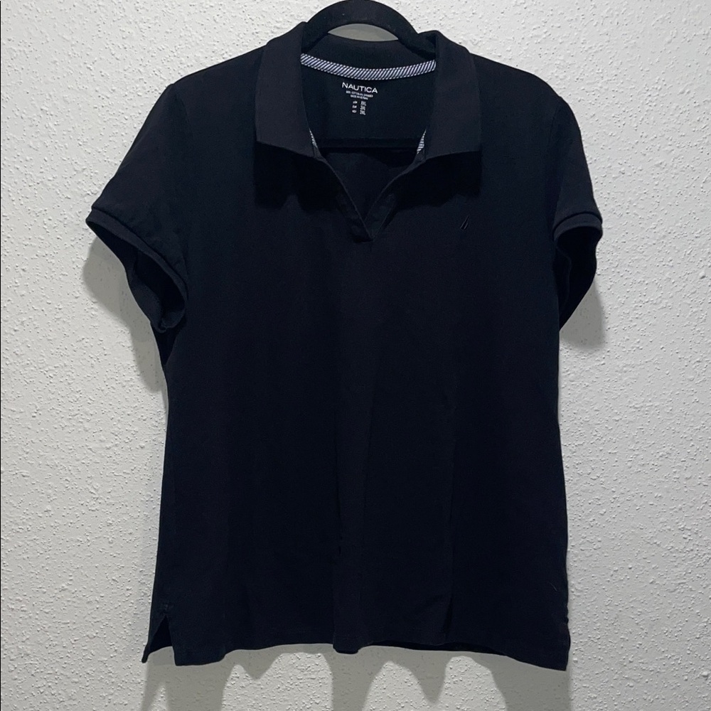 Nautica Women's Classic Black Short Sleeve Polo